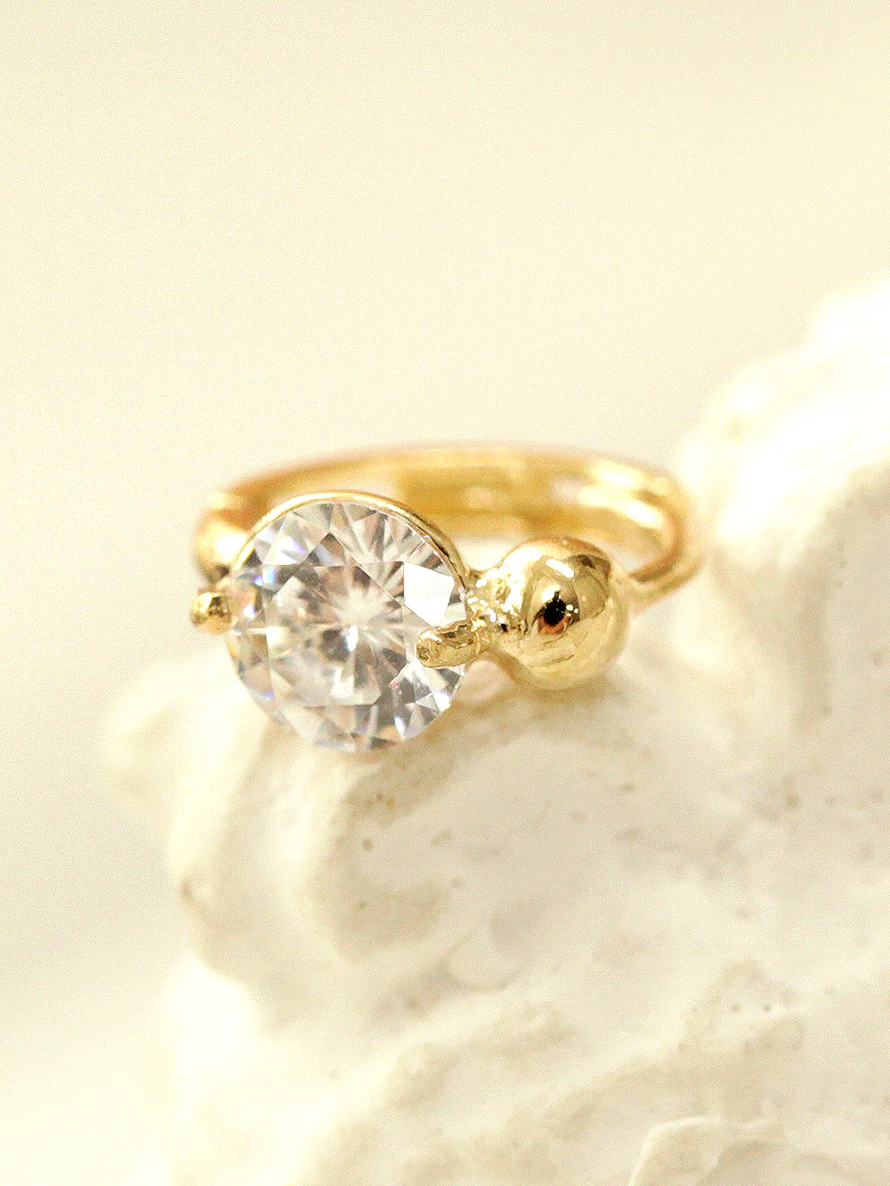 14K Gold Cubic Ball Hoop Earring - Image 8