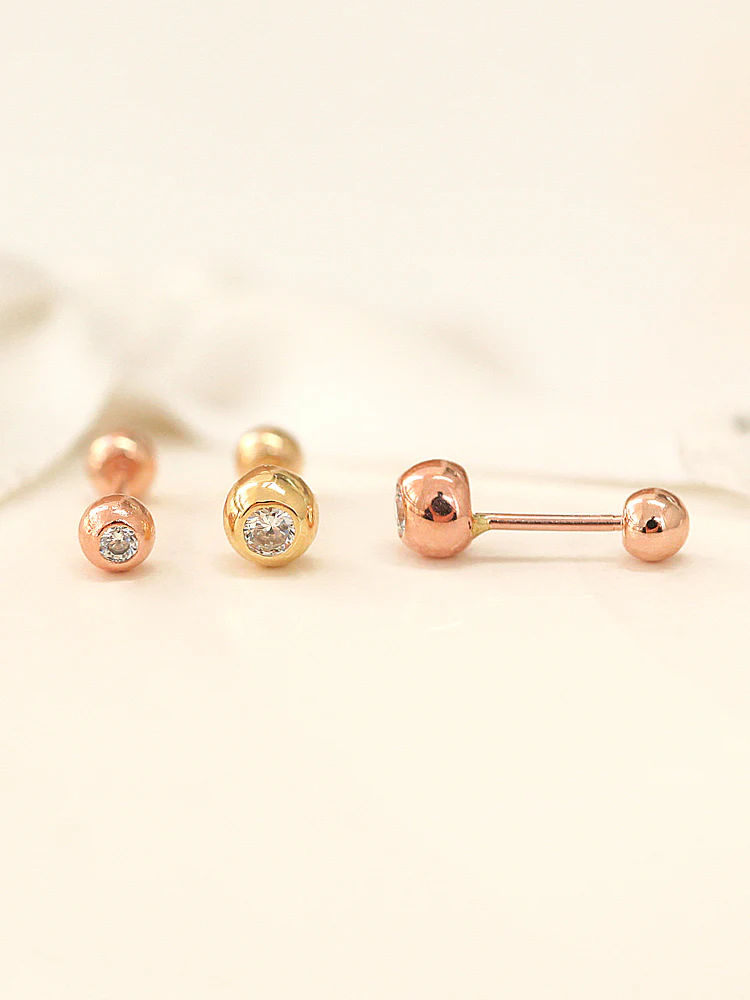 14K gold Cubic Ball cartilage earring 20g - Image 3