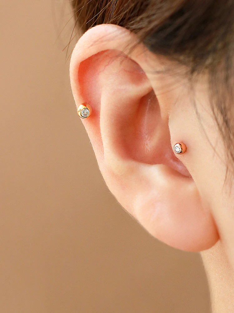 14K gold Cubic Ball cartilage earring 20g - Image 6