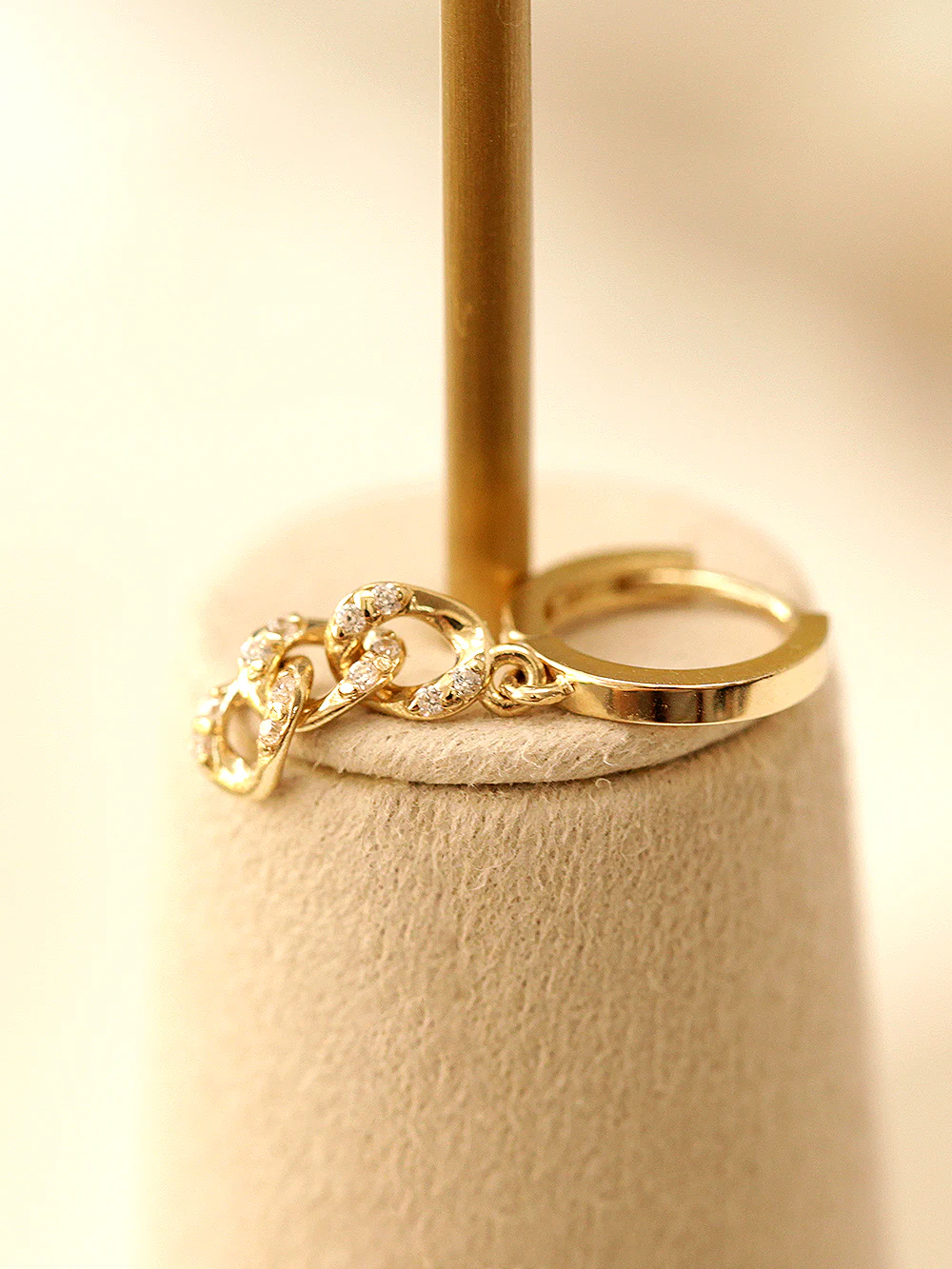 14K Gold Cubic Chain Drop Hoop Earring - Image 10