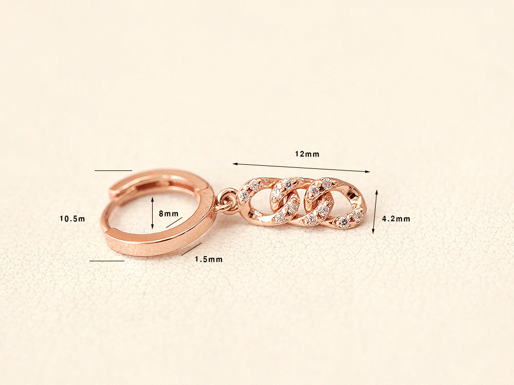 14K Gold Cubic Chain Drop Hoop Earring - Image 11