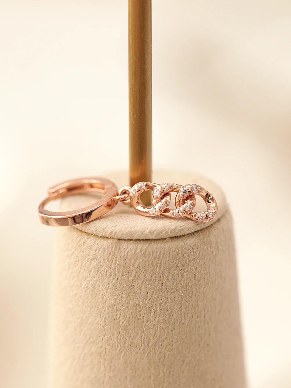 14K Gold Cubic Chain Drop Hoop Earring - Image 9