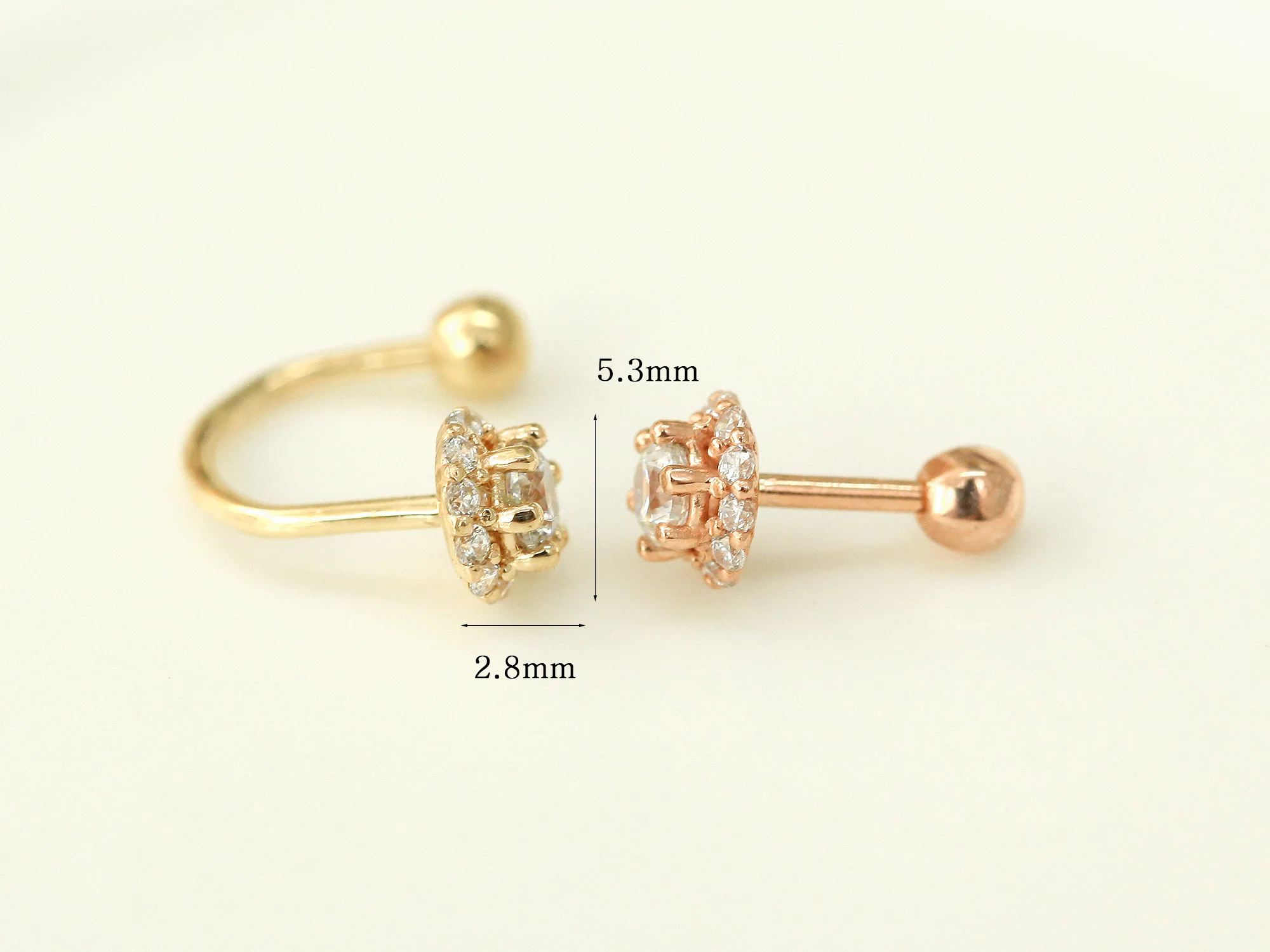 14K Gold Cubic Curve Tragus Piercing 18G16G - Image 10