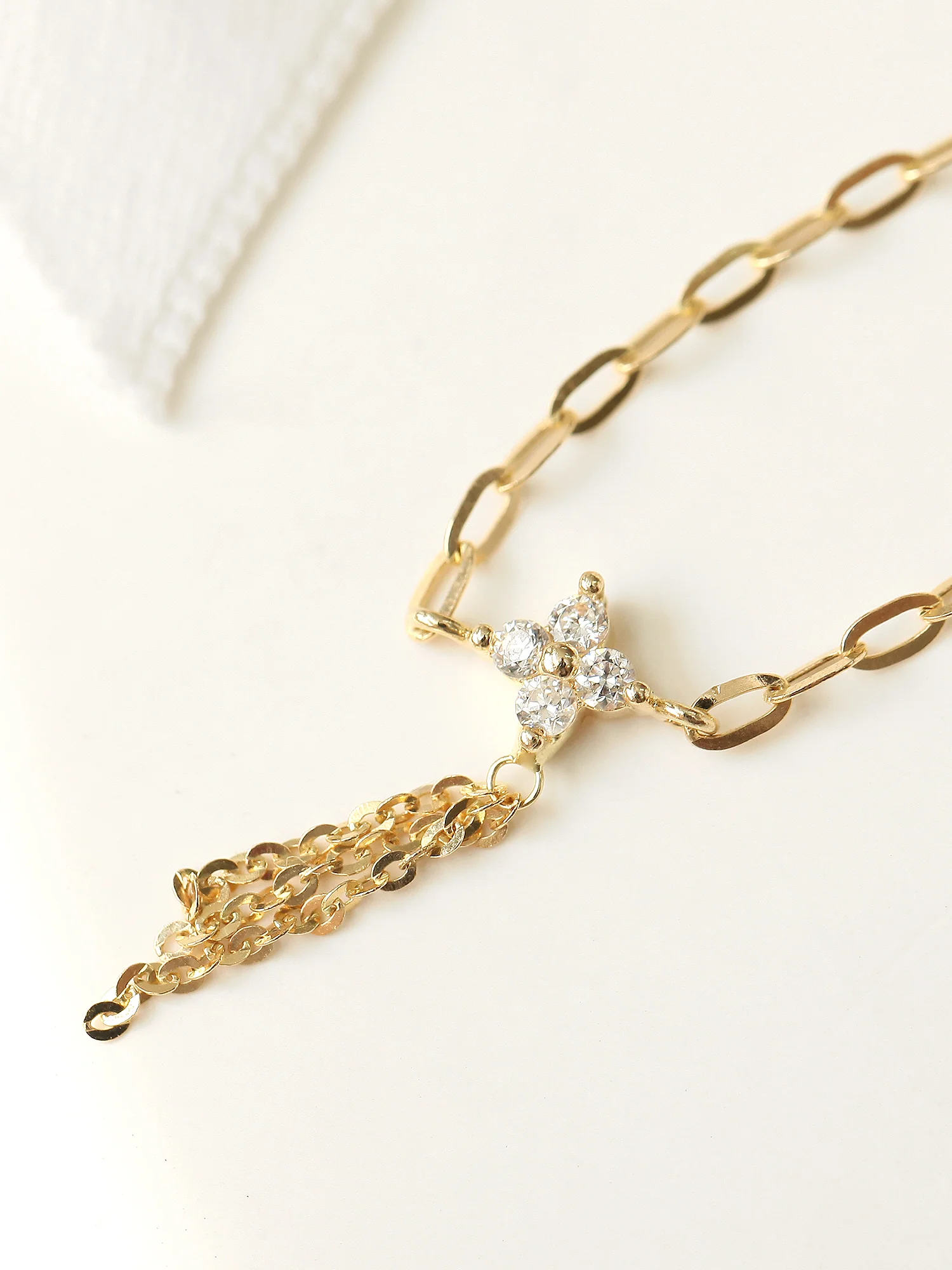 14K Gold Cubic Flower Chain Anklet - Image 2