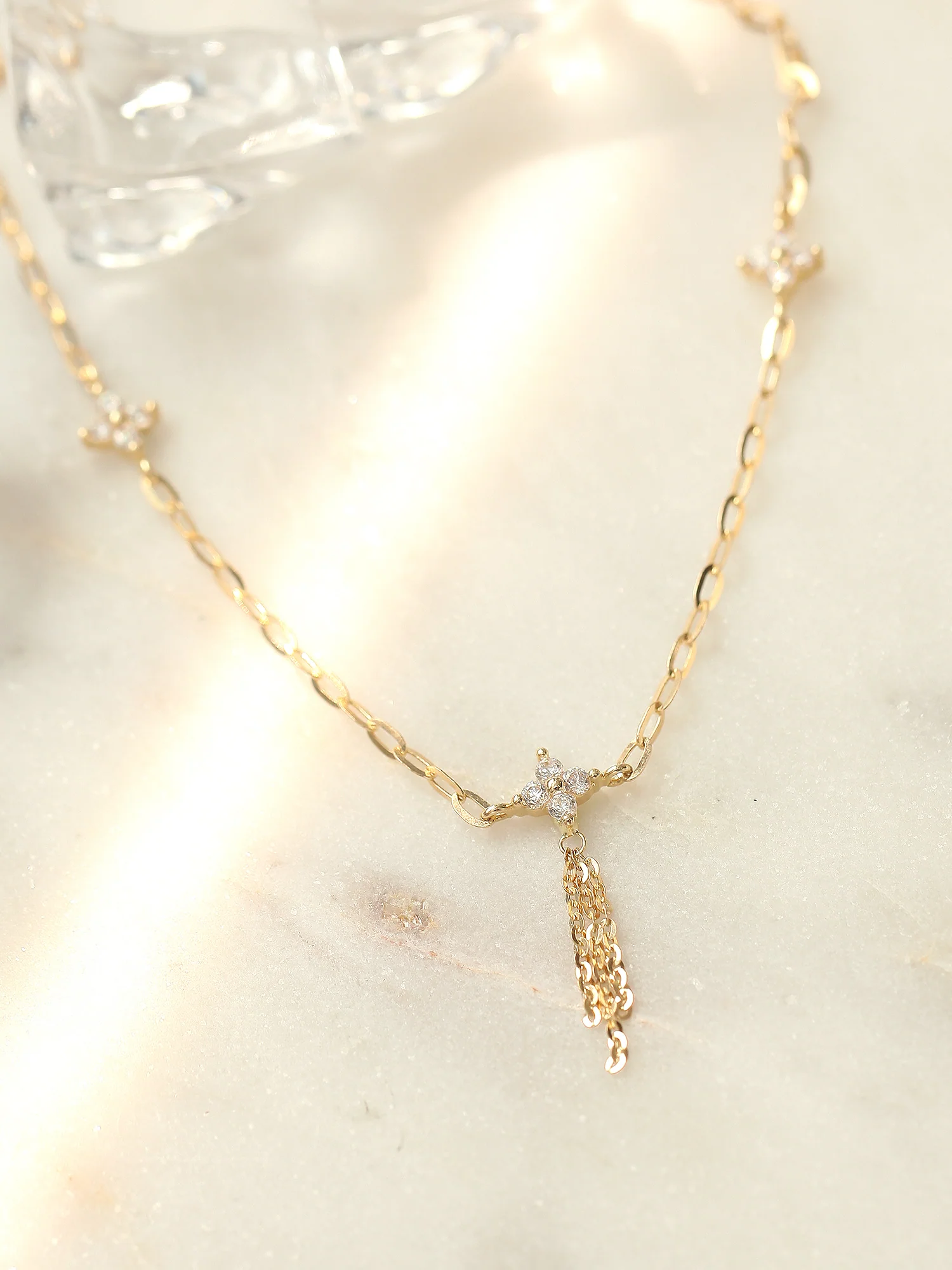 14K Gold Cubic Flower Chain Anklet - Image 4