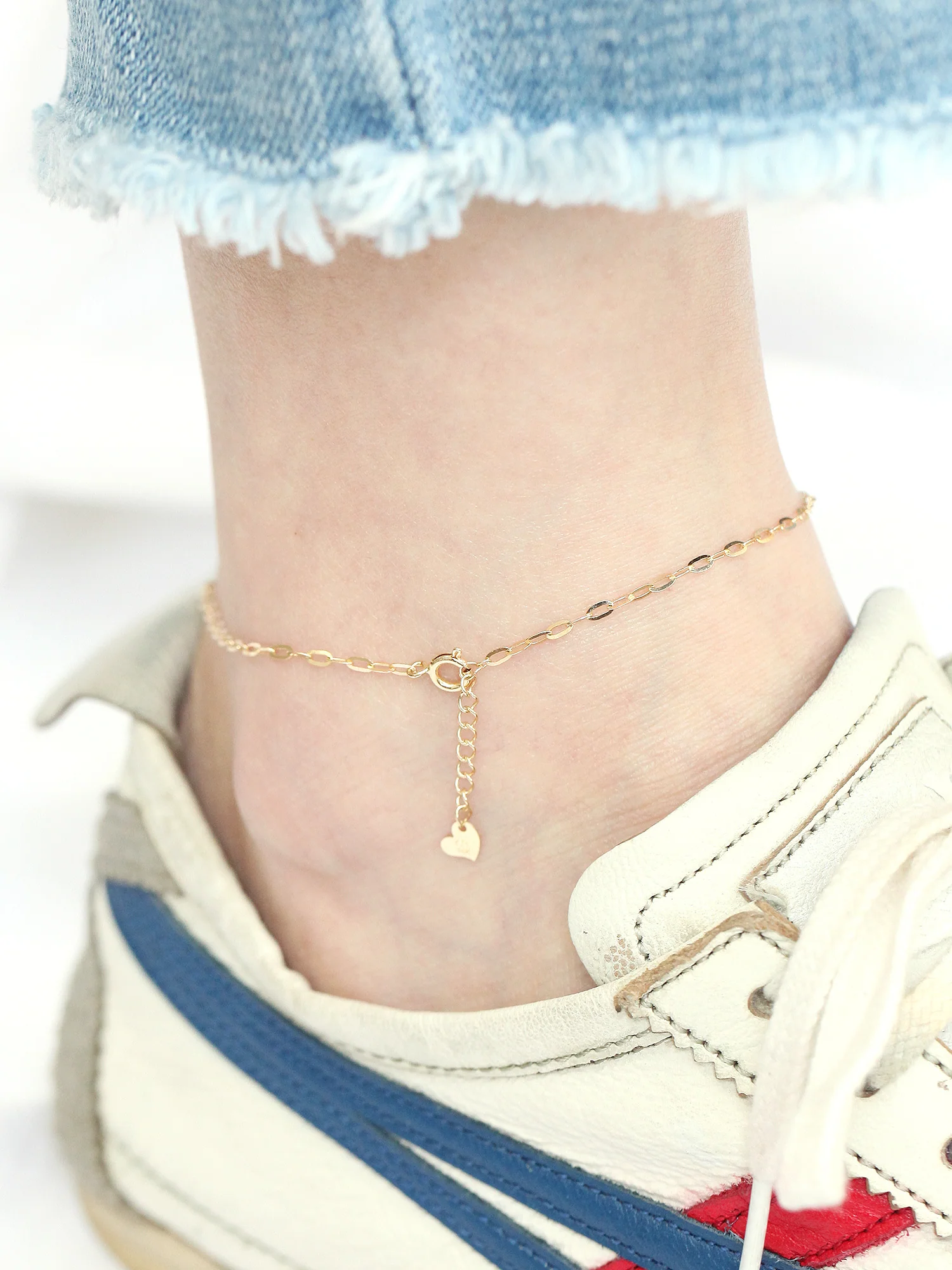14K Gold Cubic Flower Chain Anklet - Image 6