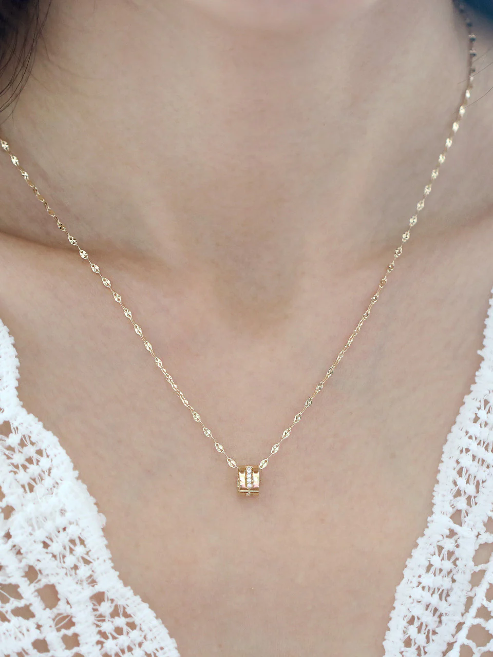 14K Gold Cubic Hoop Necklace - Image 2