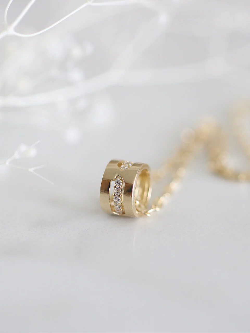 14K Gold Cubic Hoop Necklace - Image 7