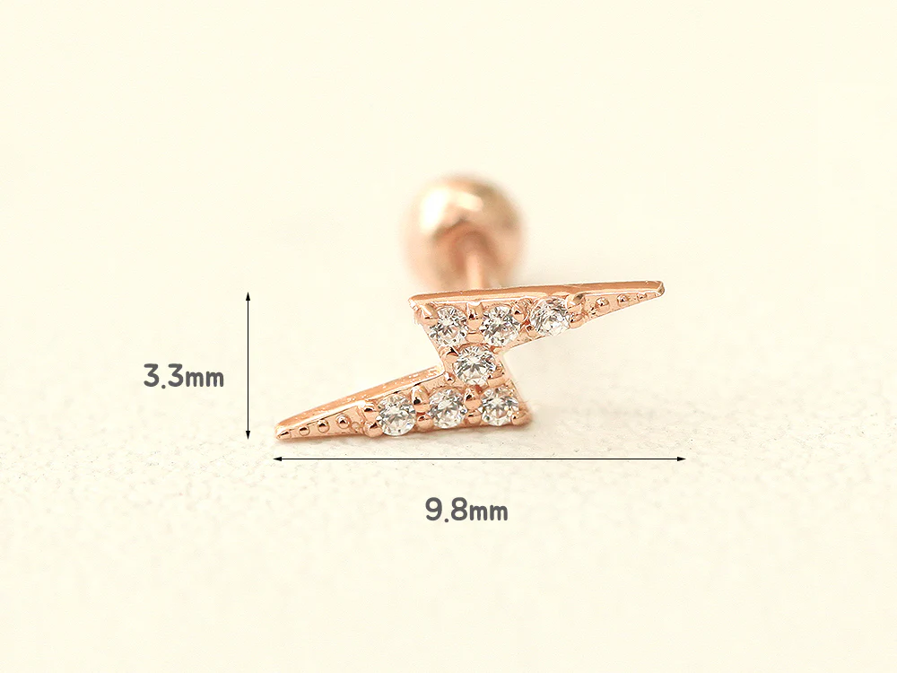 14K gold Cubic Lightning cartilage earring 20g - Image 10