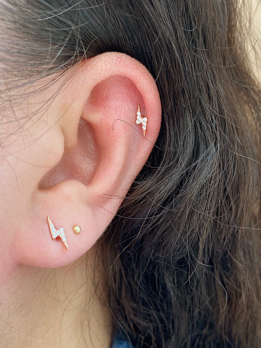 14K gold Cubic Lightning cartilage earring 20g - Image 9