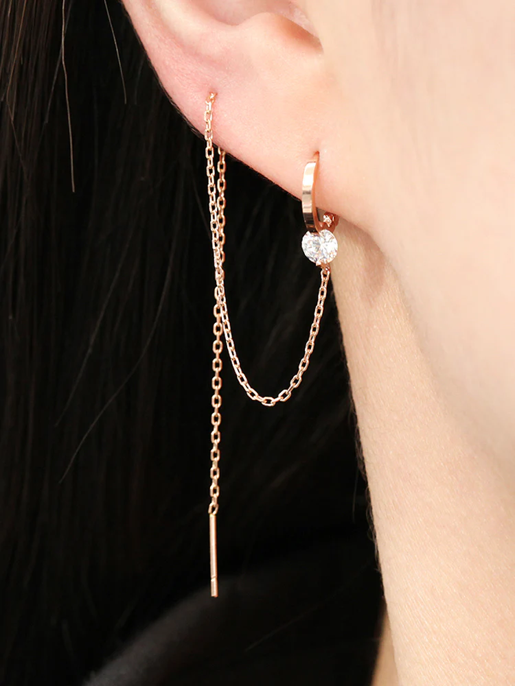 14K Gold Cubic Layered Chain Hoop Earring - Image 3