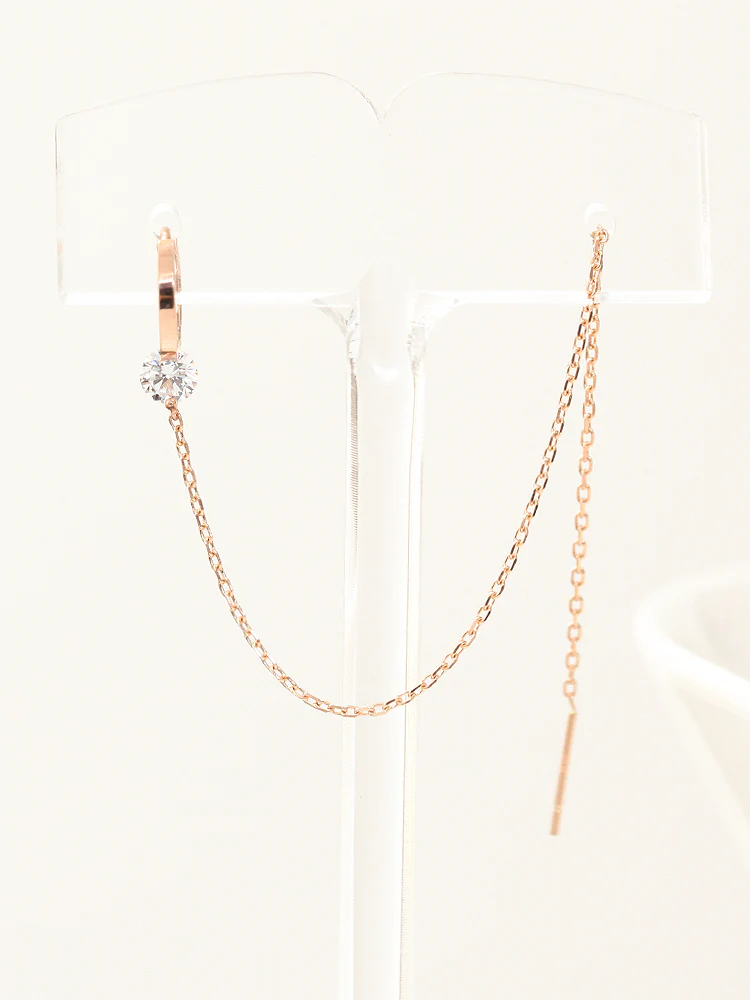 14K Gold Cubic Layered Chain Hoop Earring - Image 5