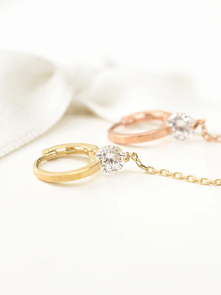 14K Gold Cubic Layered Chain Hoop Earring - Image 6