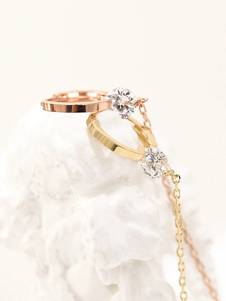 14K Gold Cubic Layered Chain Hoop Earring - Image 8