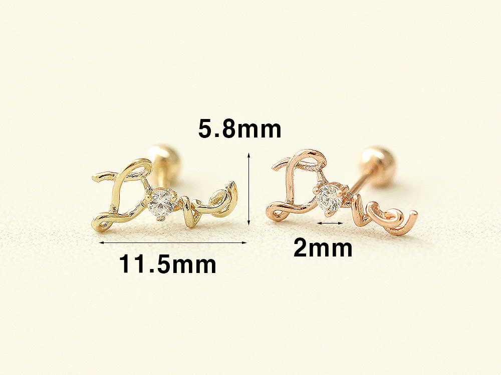 14K Gold Cubic Love Cartilage Earring 20G - Image 11