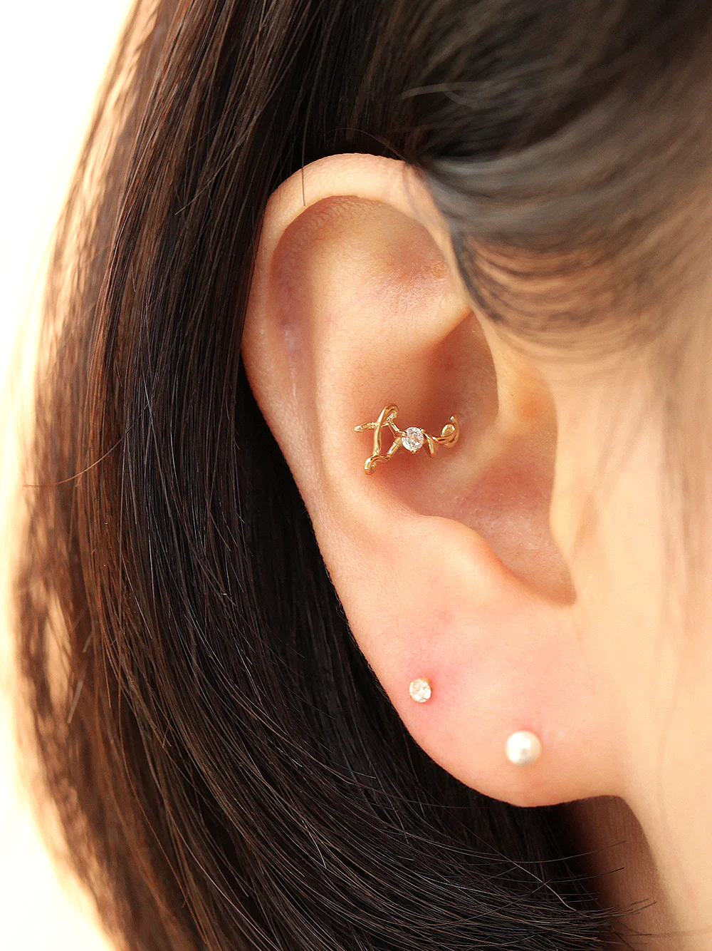 14K Gold Cubic Love Cartilage Earring 20G - Image 4