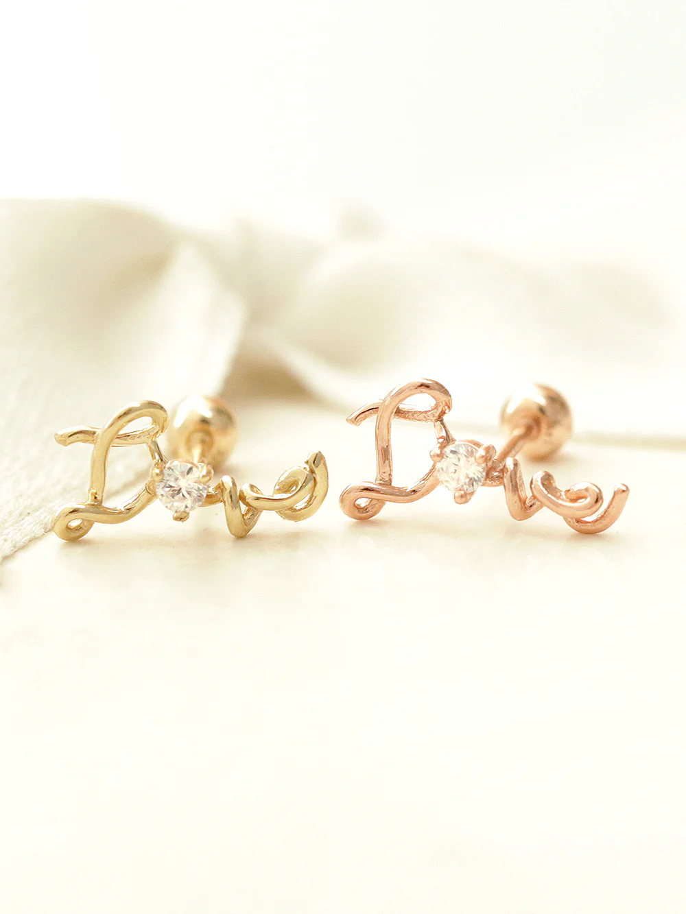 14K Gold Cubic Love Cartilage Earring 20G - Image 5