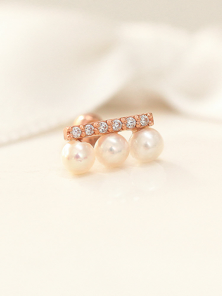 14K Gold Cubic Pearl Stick Cartilage Earring 18G16G - Image 5