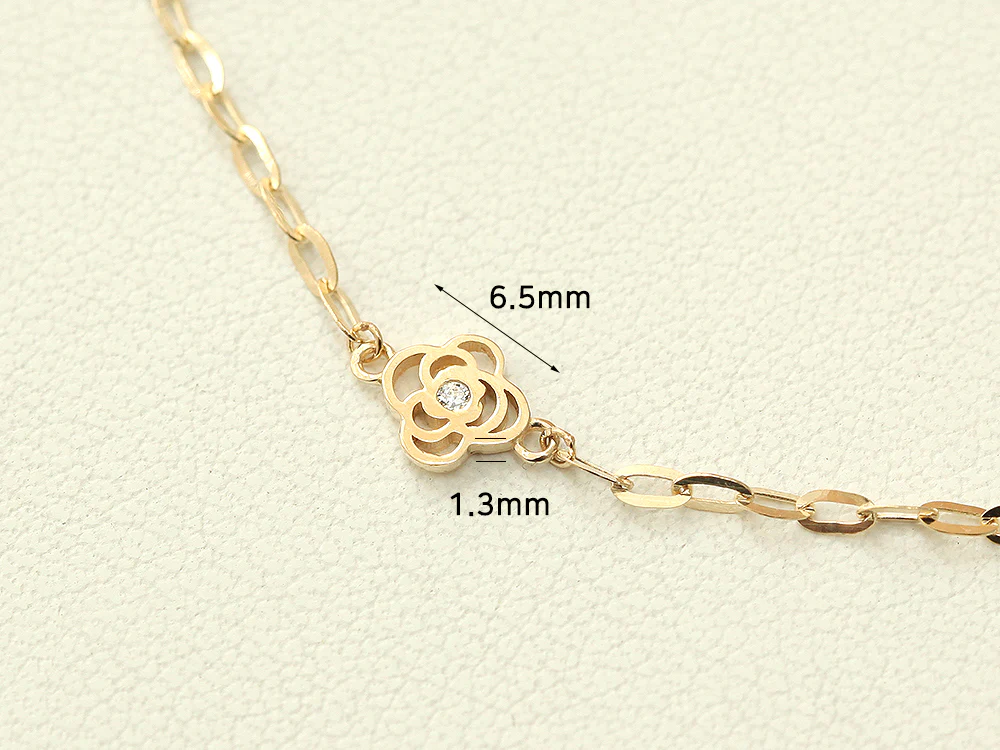 14K Gold Cubic Rose Chain Anklet - Image 11