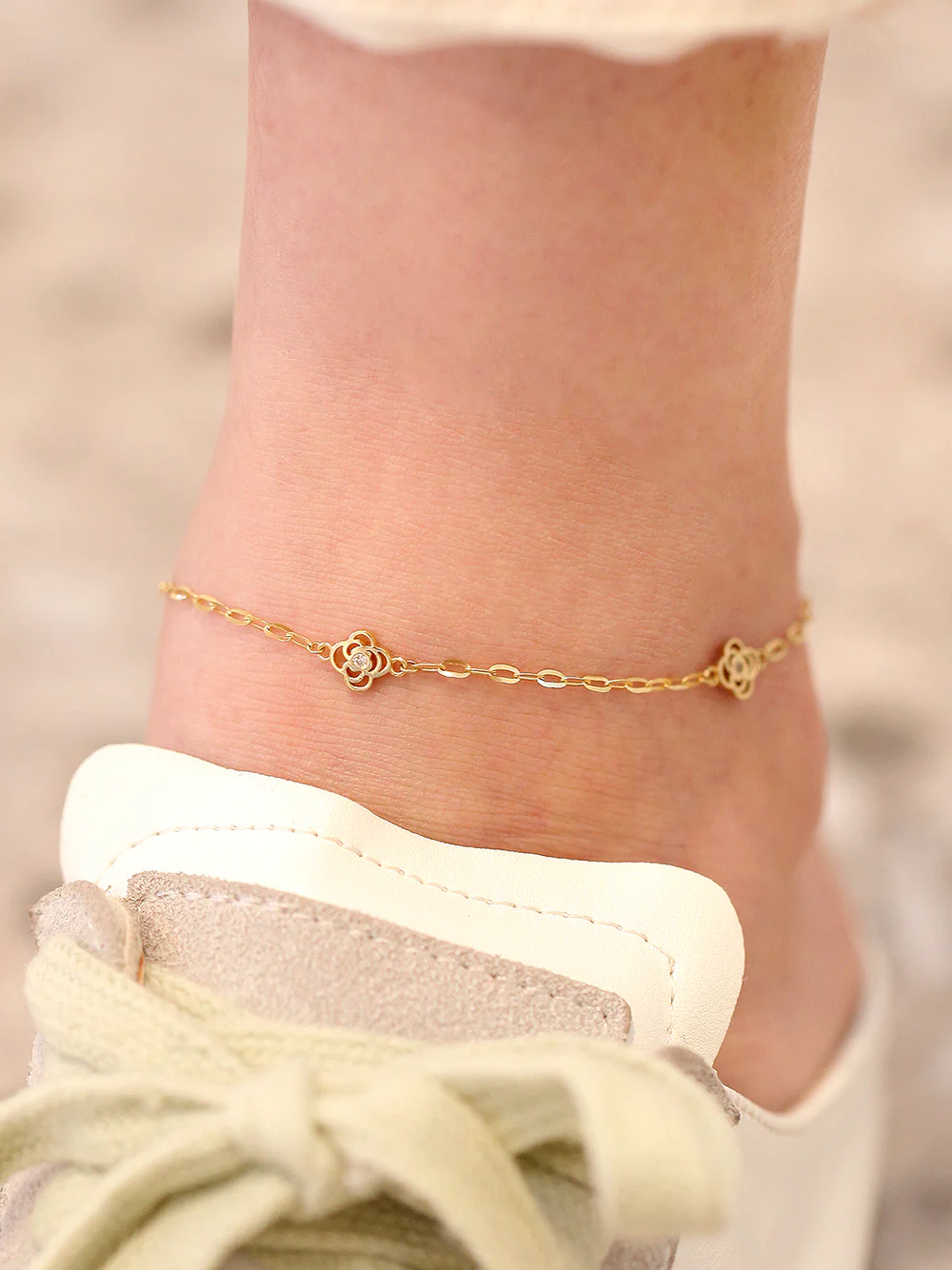 14K Gold Cubic Rose Chain Anklet - Image 2