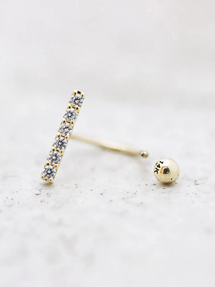 14K Gold Cubic Stick Curve Cartilage Earring 18G16G - Image 4