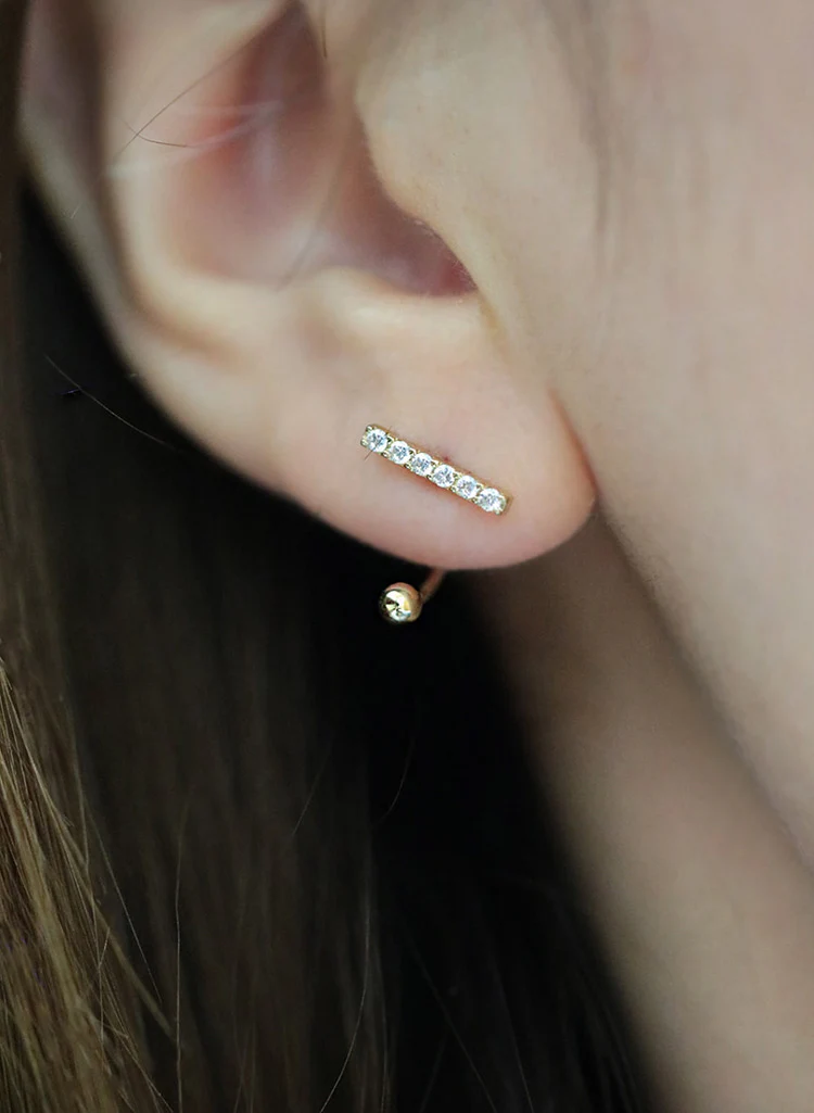 14K Gold Cubic Stick Curve Cartilage Earring 18G16G - Image 5