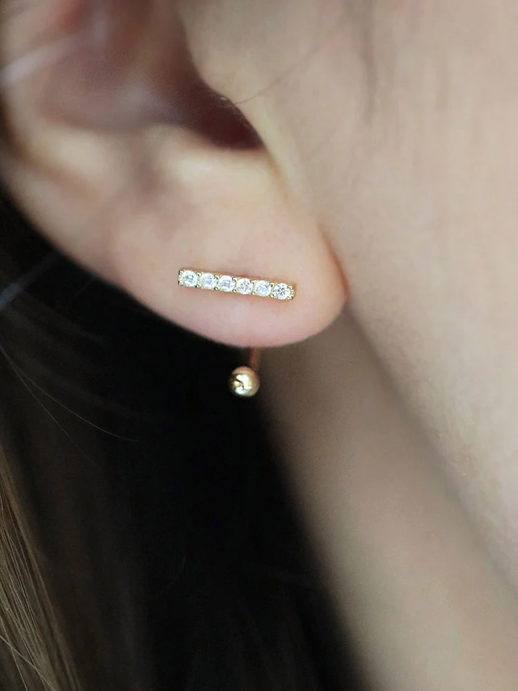 14K Gold Cubic Stick Curve Cartilage Earring 18G16G - Image 6
