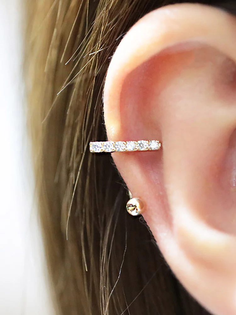 14K Gold Cubic Stick Curve Cartilage Earring 18G16G - Image 7