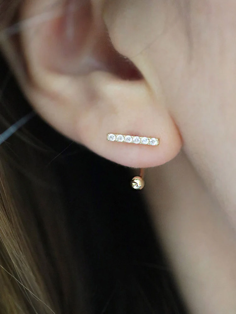 14K Gold Cubic Stick Curve Cartilage Earring 18G16G - Image 8