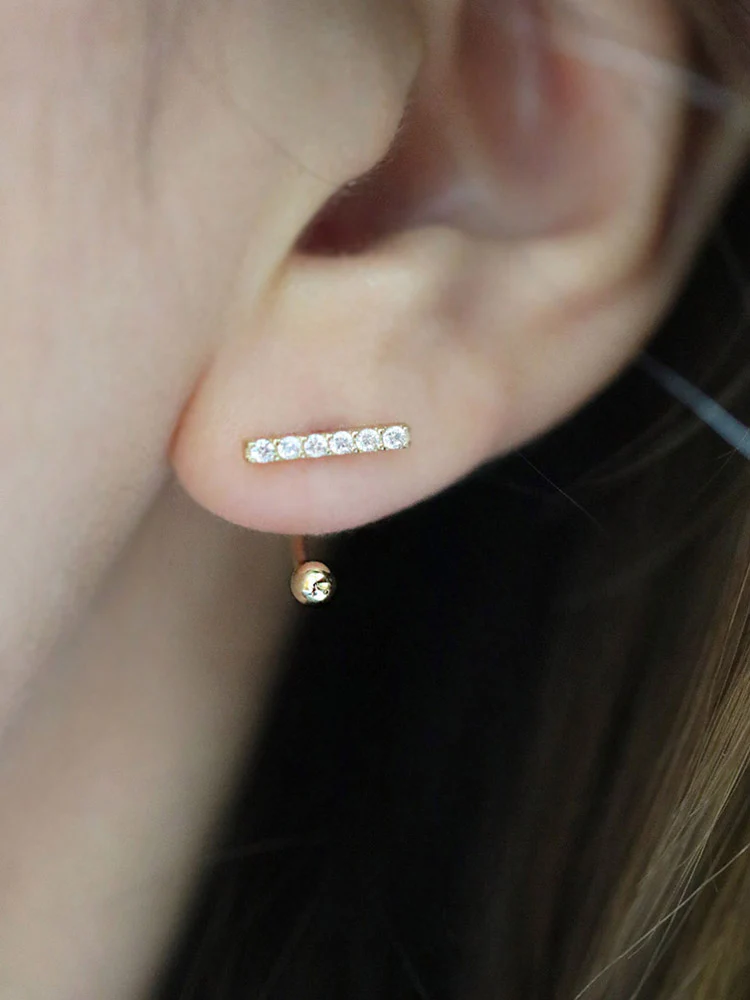 14K Gold Cubic Stick Curve Cartilage Earring 18G16G - Image 9