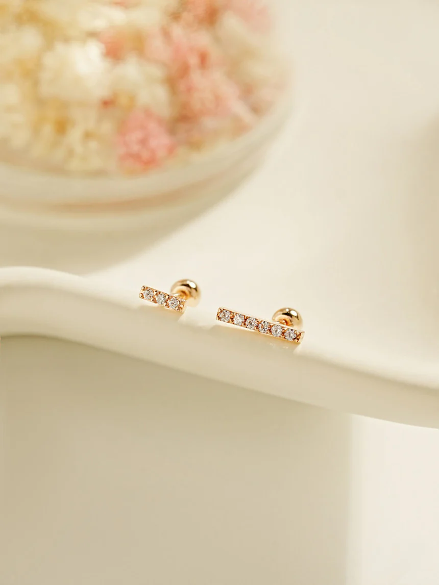 14K Gold Cubic Stick Cartilage Earring 20G - Image 8