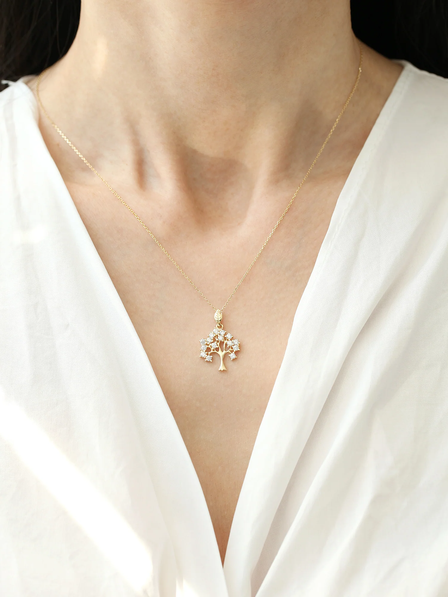 14K Gold Lucky Tree Cubic Pendant Necklace - Image 2