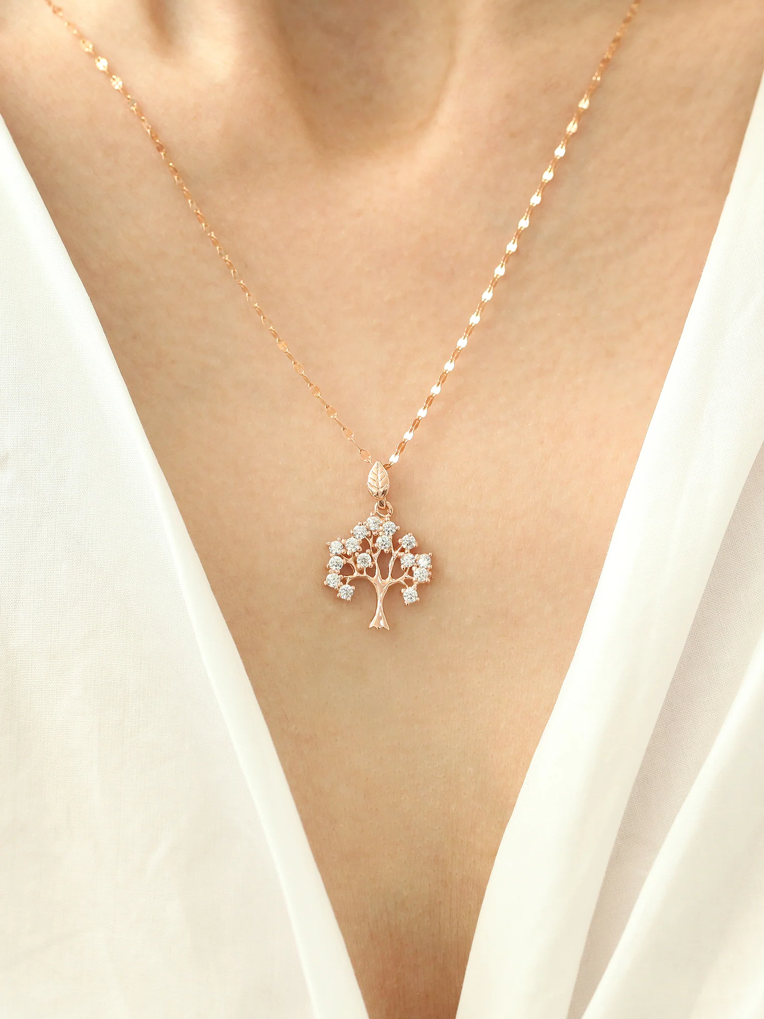14K Gold Lucky Tree Cubic Pendant Necklace - Image 5