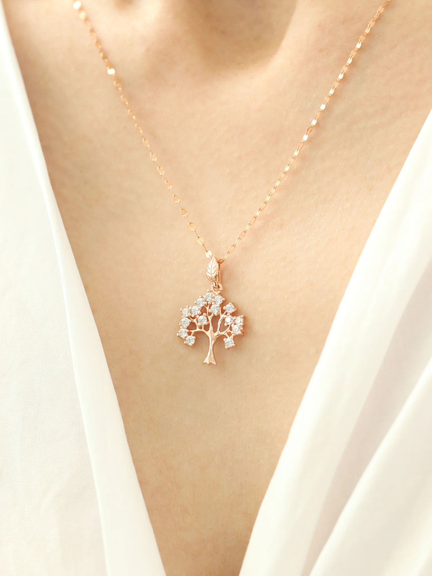 14K Gold Lucky Tree Cubic Pendant Necklace - Image 6