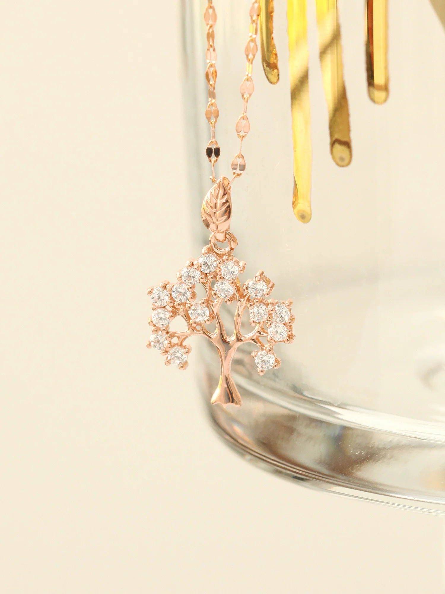 14K Gold Lucky Tree Cubic Pendant Necklace - Image 7