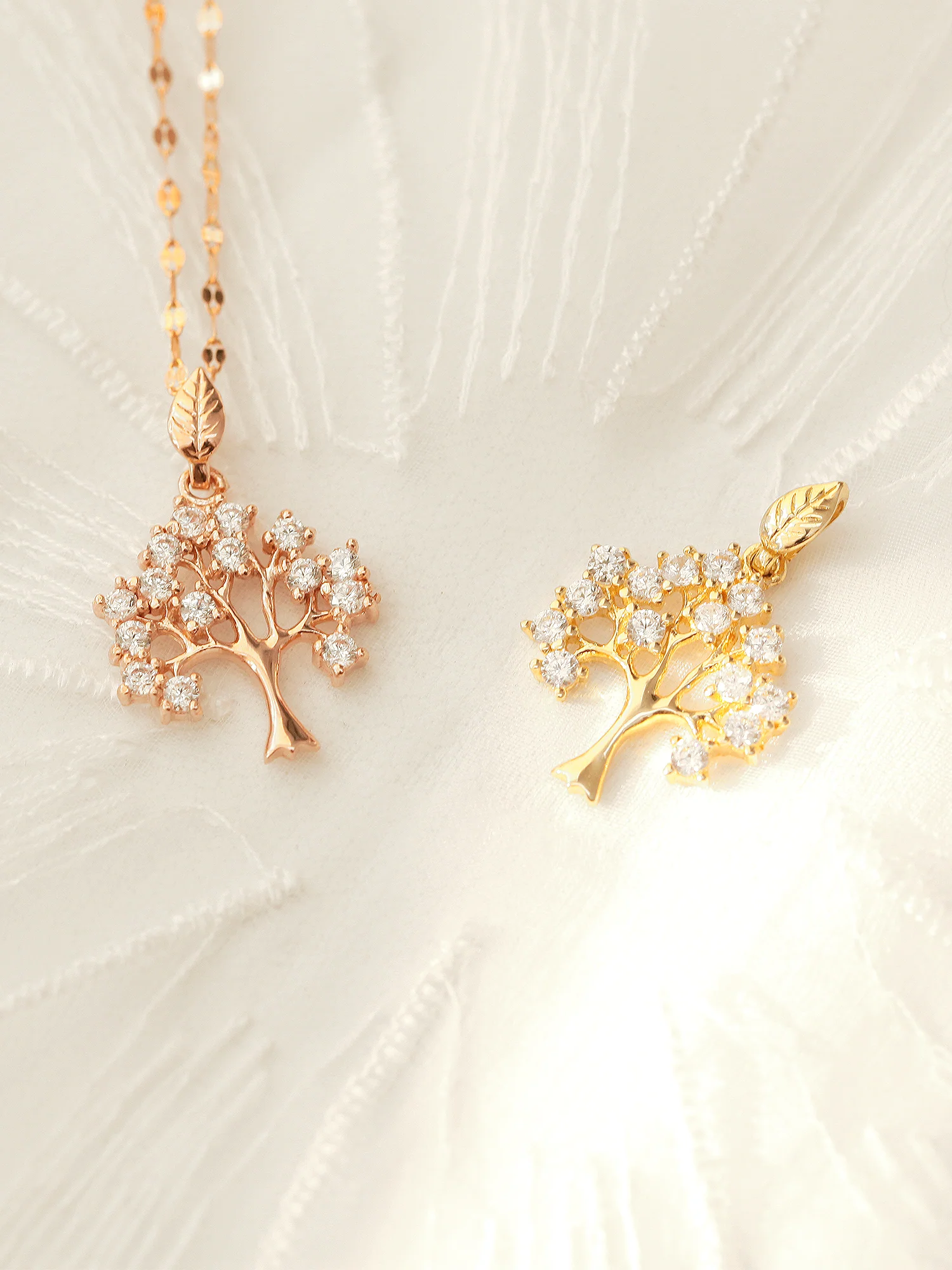 14K Gold Lucky Tree Cubic Pendant Necklace - Image 8