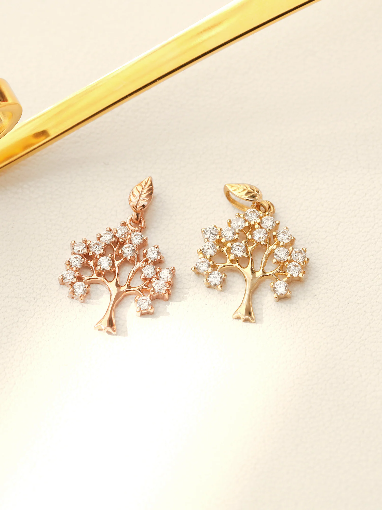 14K Gold Lucky Tree Cubic Pendant Necklace - Image 9