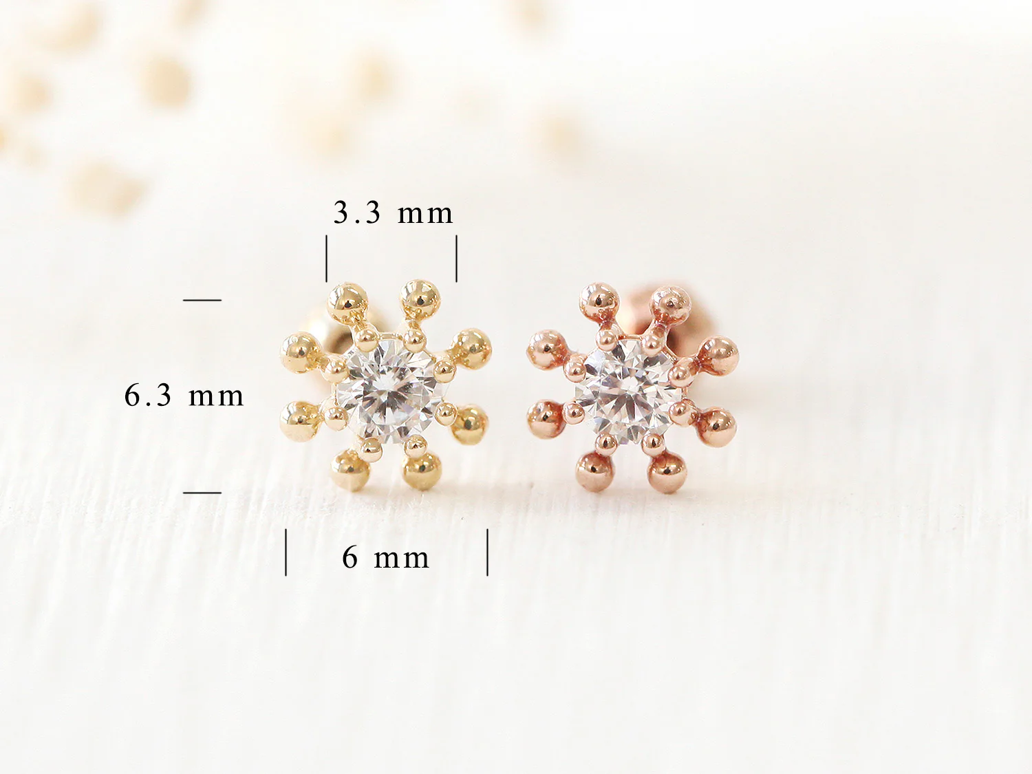 14K Gold Cubic Wheel Cartilage Earring 18G16G - Image 9