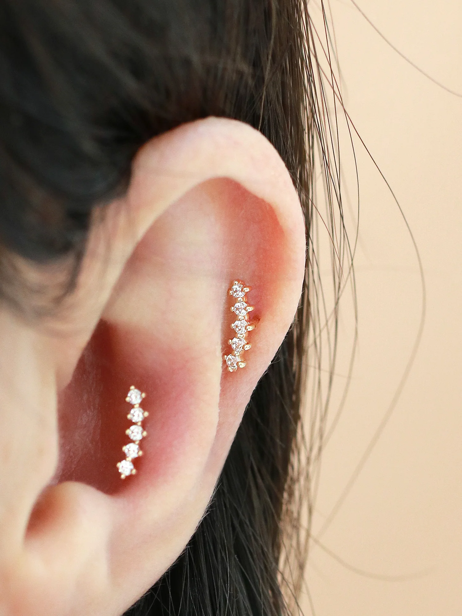 14K Gold Curve Cubic Bar cartilage Earring 20G - Image 3