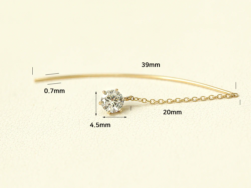 14K Gold Curve Drop Cubic Threader Earring - Image 10