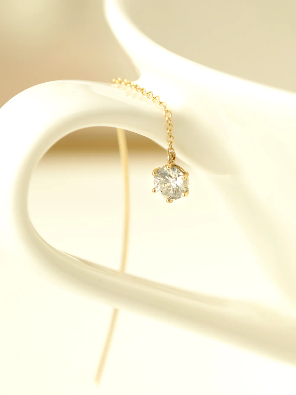 14K Gold Curve Drop Cubic Threader Earring - Image 4