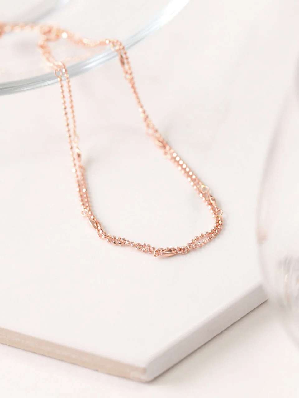 14K Gold Cutting Ball Layered Anklet - Image 2