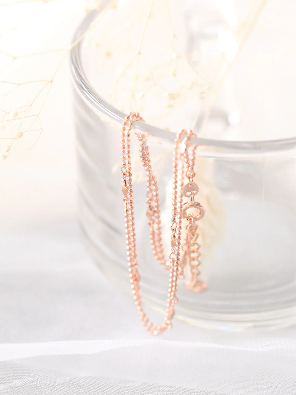 14K Gold Cutting Ball Layered Anklet - Image 3