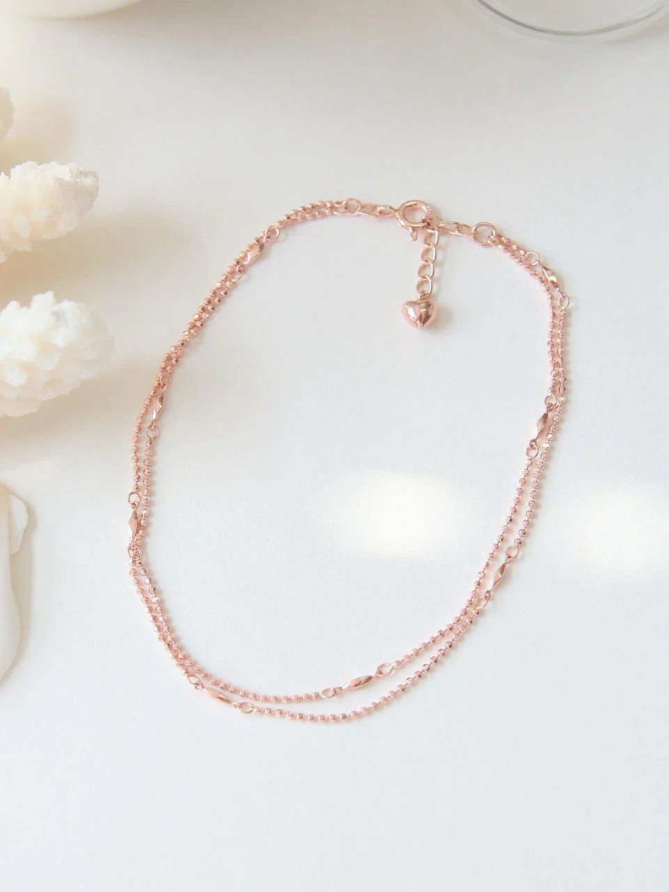 14K Gold Cutting Ball Layered Anklet - Image 5