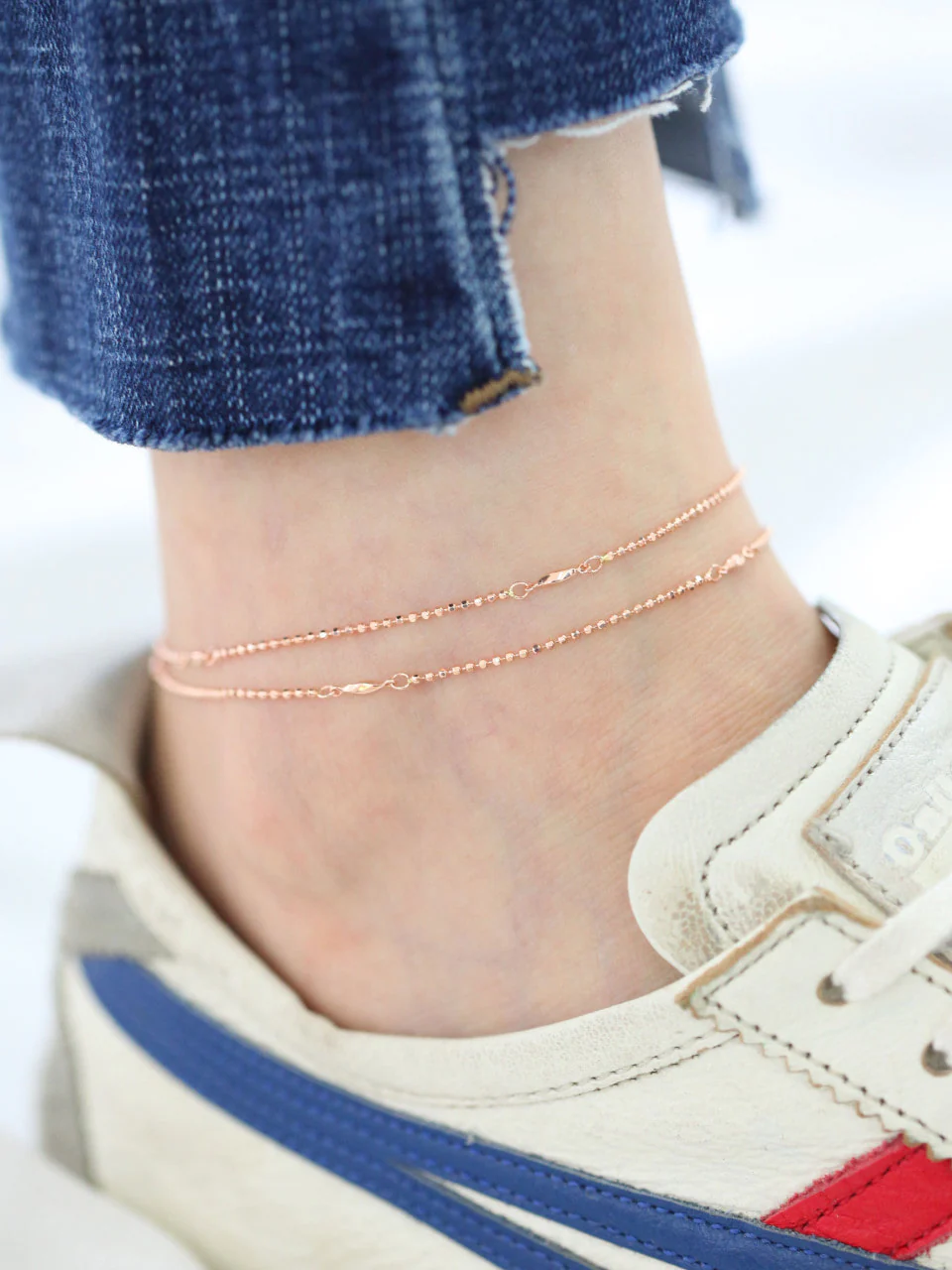 14K Gold Cutting Ball Layered Anklet - Image 7