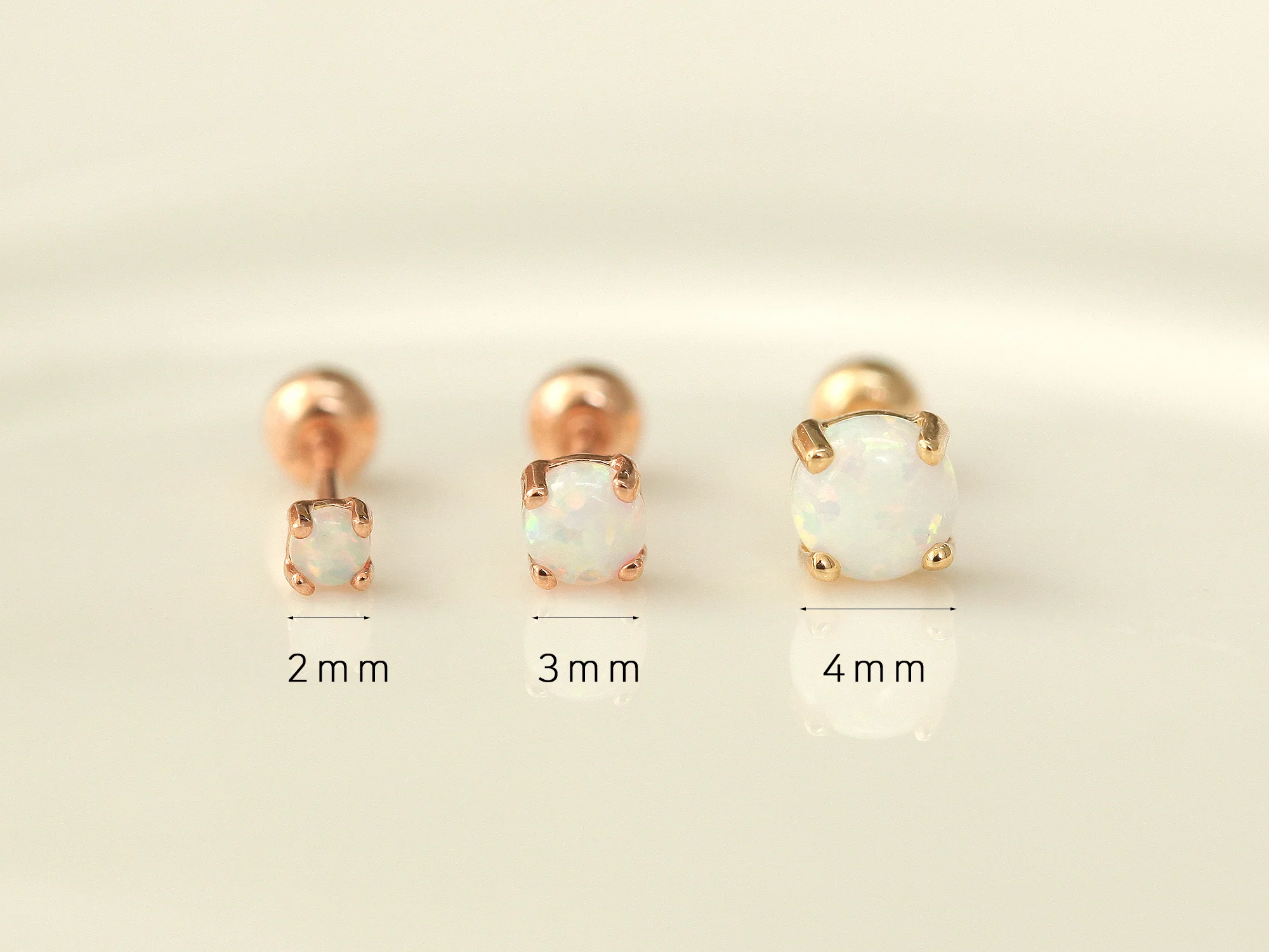 14K Gold Daily Opal Cartilage Earring 2mm, 3mm, 4mm 20G - Image 14
