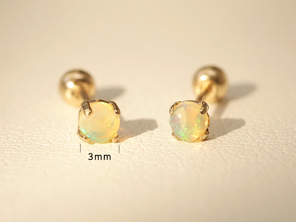 14K Gold Daily Opal Cartilage Earring 2mm, 3mm, 4mm 20G - Image 15
