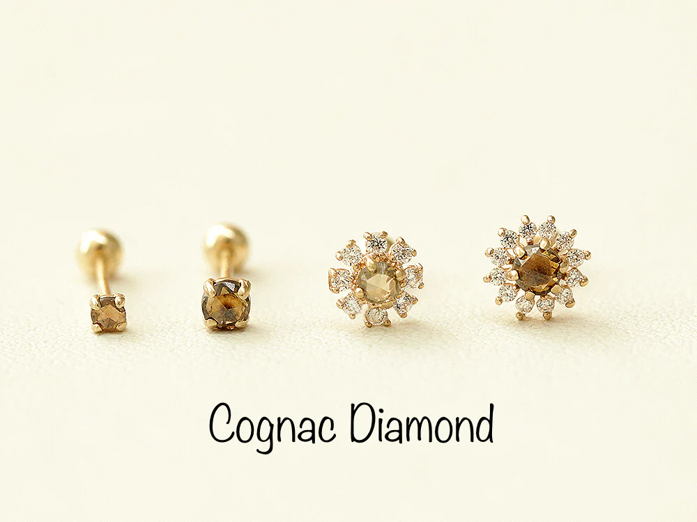 14K Gold Daisy Rough Diamond Cartilage Earring 20G - Image 12