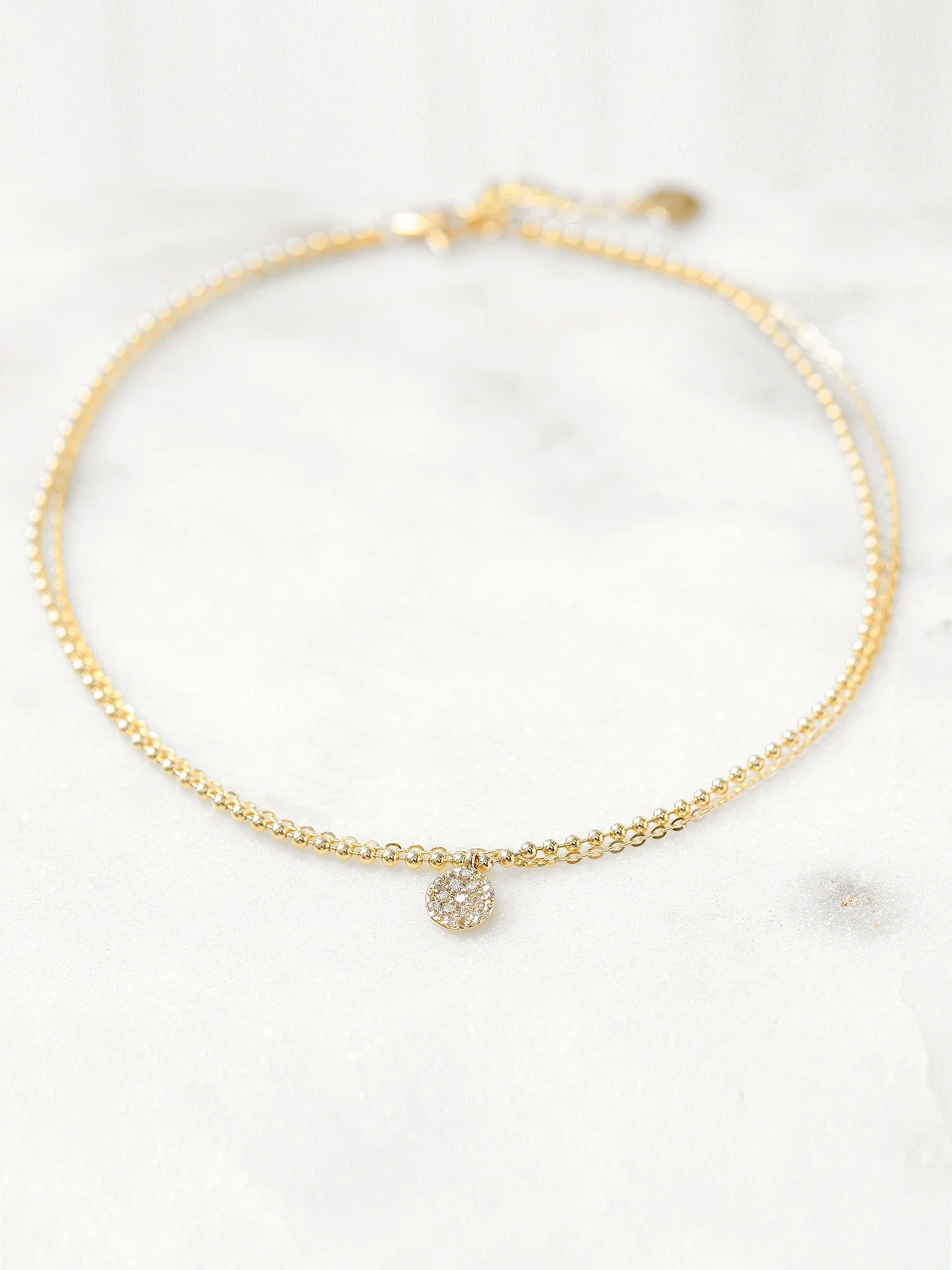 14K Gold Disc Charm Ball Chain Anklet - Image 2