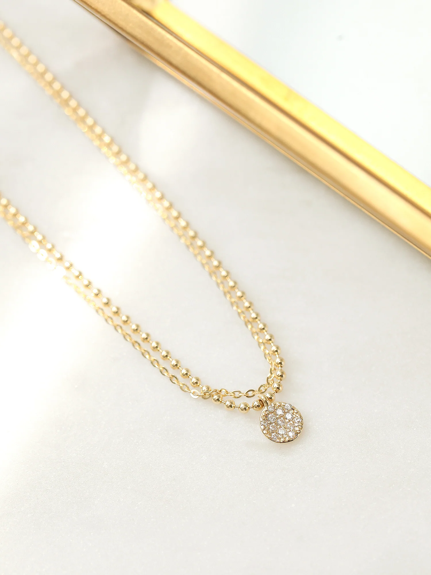 14K Gold Disc Charm Ball Chain Anklet - Image 3